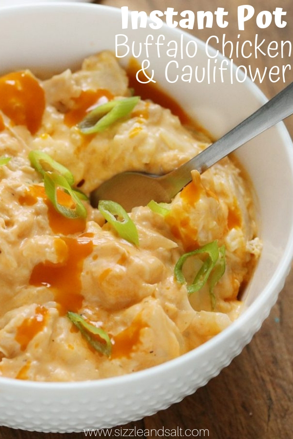 This Instant Pot Buffalo Chicken and Cauliflower recipe can be enjoyed as a dip, a sandwich filling, or just dig right into a big bowlful!