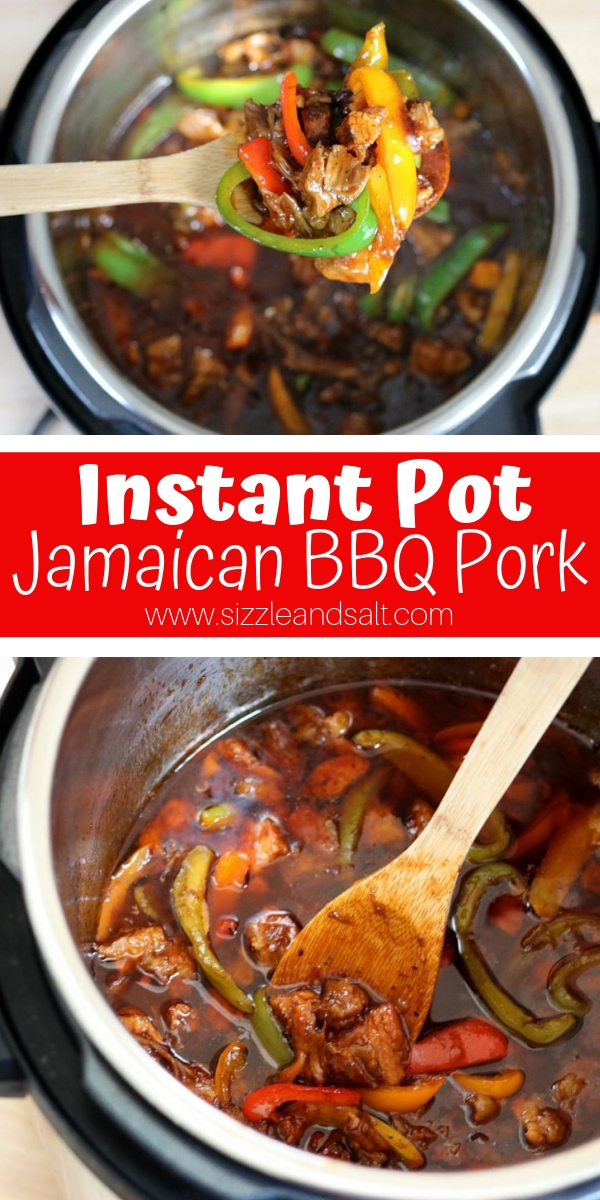 Unbelievable flavor in this healthy Instant Pot Jamaican BBQ Pork recipe - plenty of sauce, protein, and veg, perfect for meal prepping