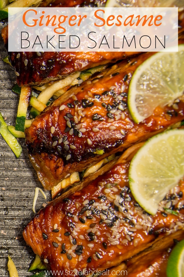 A healthy low carb baked salmon recipe with Asian-inspired flavors. This Sesame Garlic Salmon is perfect for meal prep or a quick family night meal