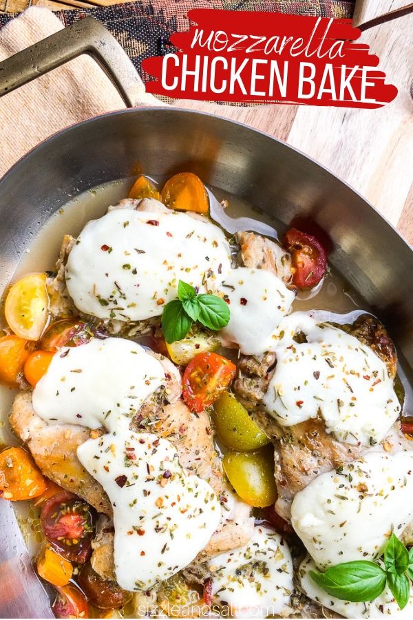 A low carb mozzarella chicken bake, perfect for when you're craving Chicken Parmesan but want to stay low carb.