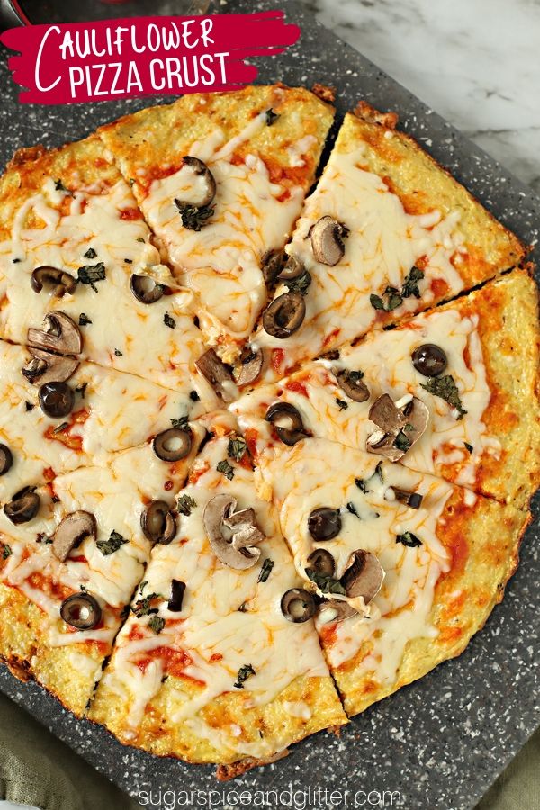 Tips for the best ever Cauliflower Pizza Crust, a low carb pizza crust recipe that comes out to only 12g net carbs FOR THE ENTIRE PIZZA CRUST!