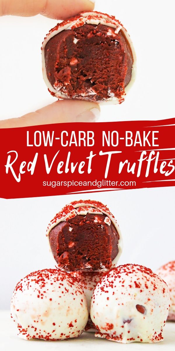 A low carb chocolate truffle recipe for sticking to your macro goals! This Low Carb Red Velvet Truffle recipe is no bake and super easy to make!